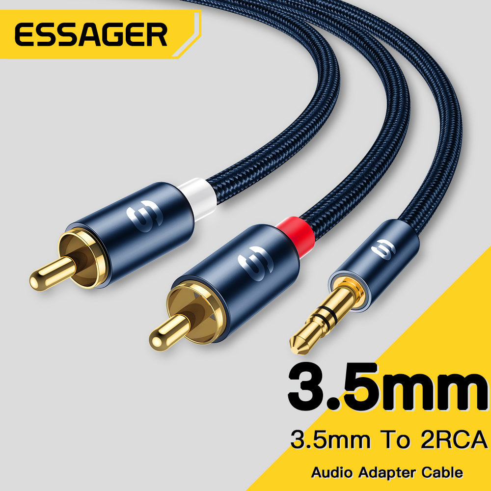 Home Cinema Solution - Essager สายสัญญาณเสียง3.5มม.ถึง2 RCA ตัวผู้หญิง Splitter Aux
