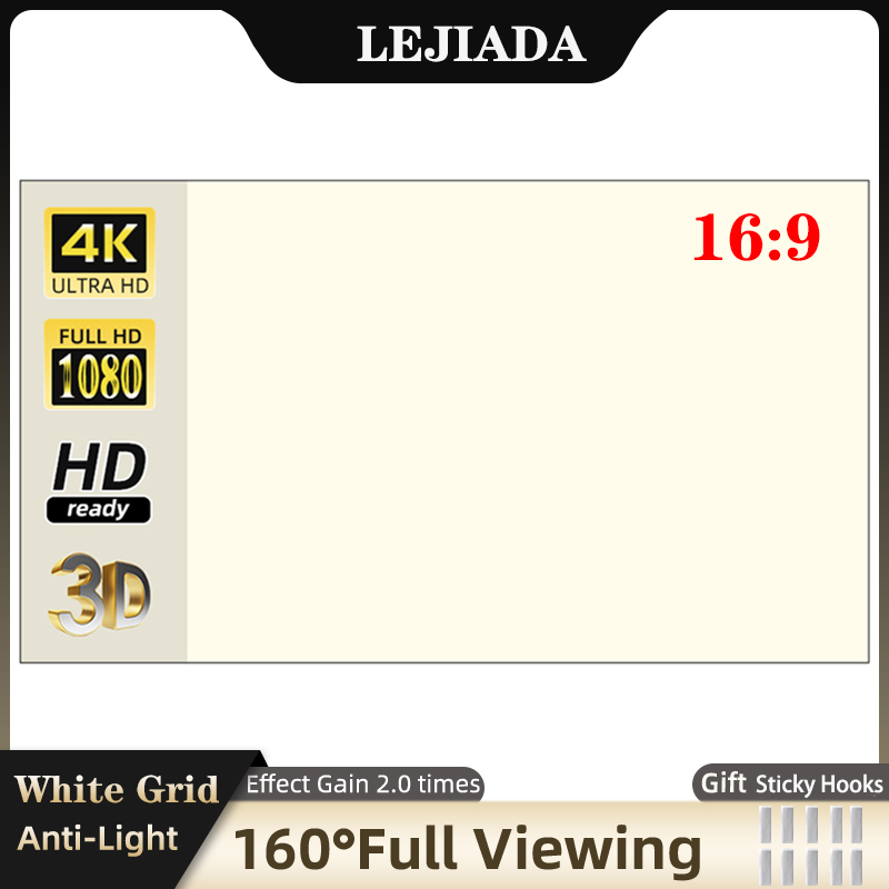 Home Cinema Screen - Lejiada หน้าจอโปรเจคเตอร์160กันแสงสีขาว60-130นิ้ว ° มุมมองสะท้อนแสงหน้าจอในร่มกลางแจ้งภาพยนตร์