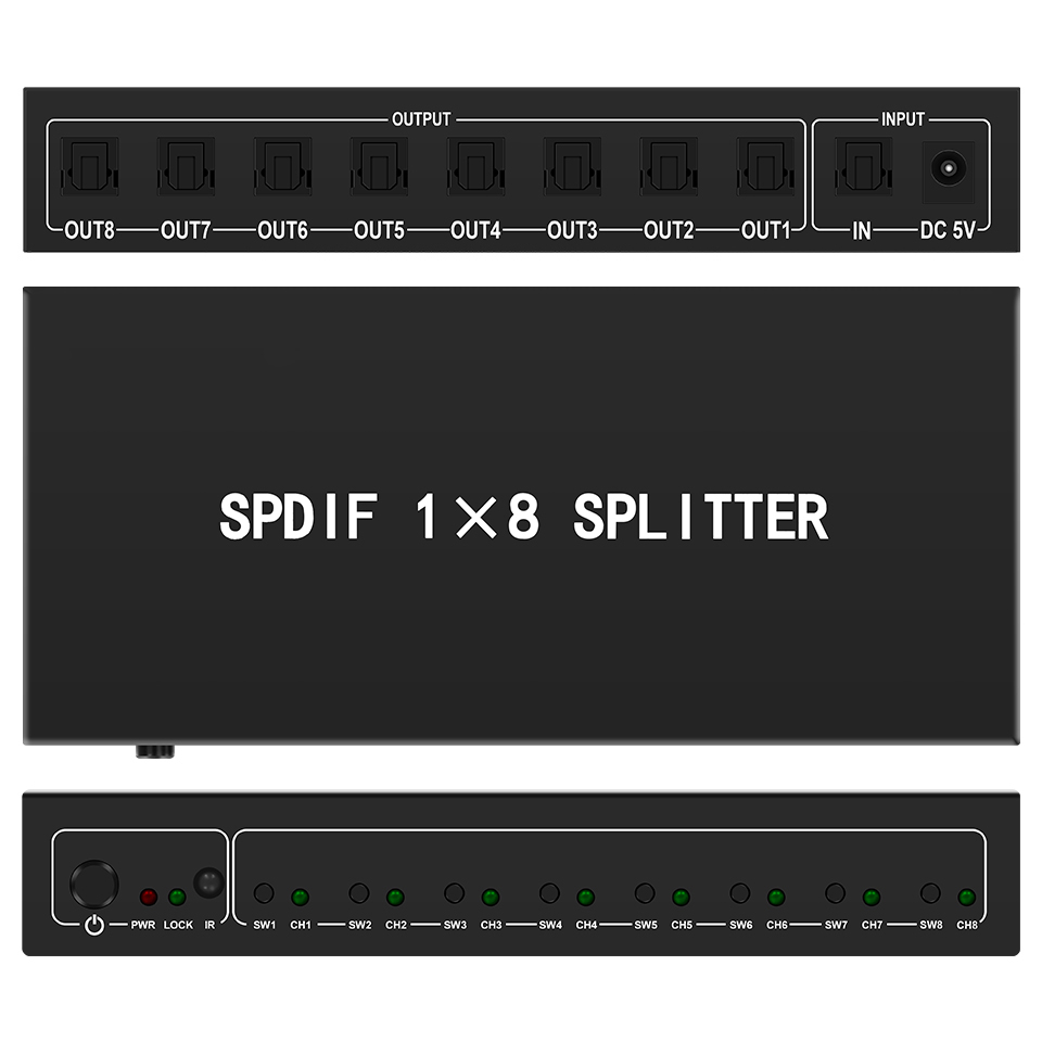 Home Cinema Solution - ตัวแยกสัญญาณเสียงออปติคอล1 in 8เอาต์พุตไฟเบอร์ออปติกตัวแยกสัญญาณ s/pdif สำหรับโฮมเธียเตอร์ลำโพงเพลย์สเตชันทีวีเครื่องเล่นดีวีดี