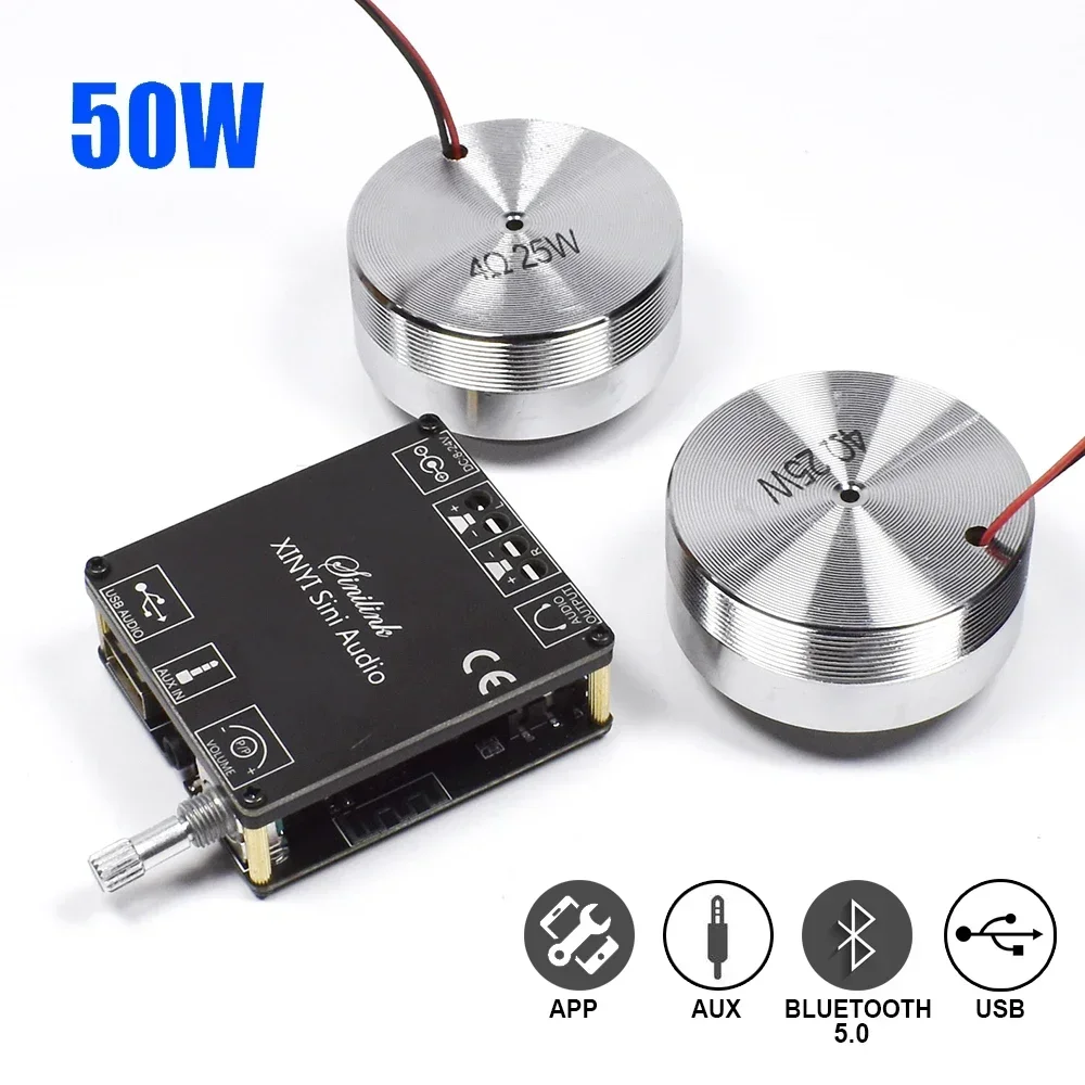 Home Cinema Solution - 2*25W แบบพกพาสเตอริโอการสั่นสะเทือนลําโพงเสียงลําโพง 50W Bluetooth 5.0 เครื่องขยายเสียง