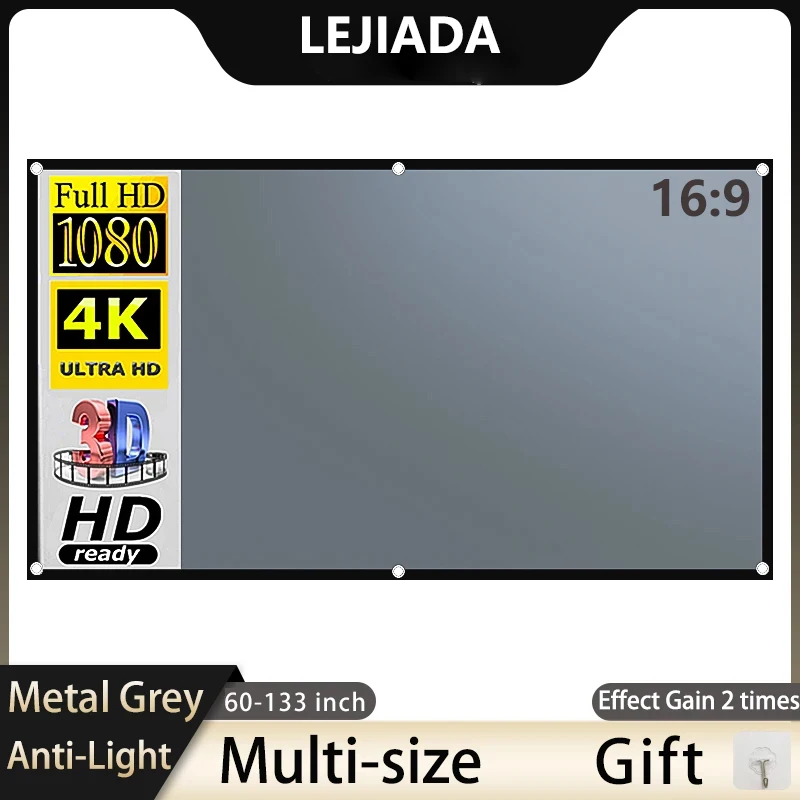 Home Cinema Screen - LEJIADA โปรเจคเตอร์หน้าจอ 60-133 นิ้วโลหะสีเทา Anti-Light 16:9