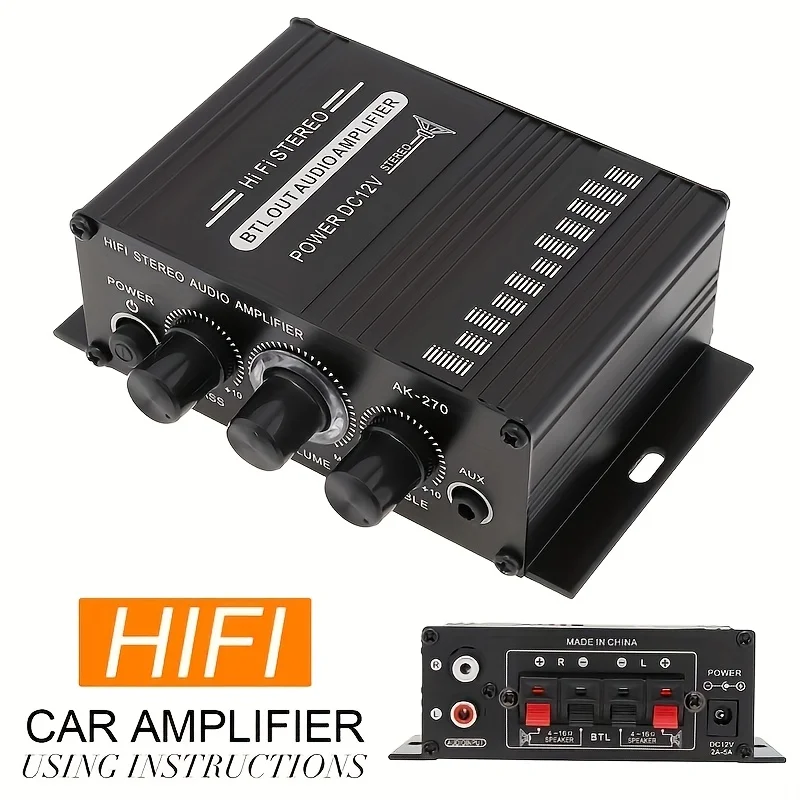 Home Cinema Solution - AK-270 400W มินิเพาเวอร์แอมป์ 12V/24V 2.0 แชนเนลสเตอริโอแอมป์เสียงไฮไฟสำหรับโฮมเธียเตอร์ระบบขนาดกะทัดรัด