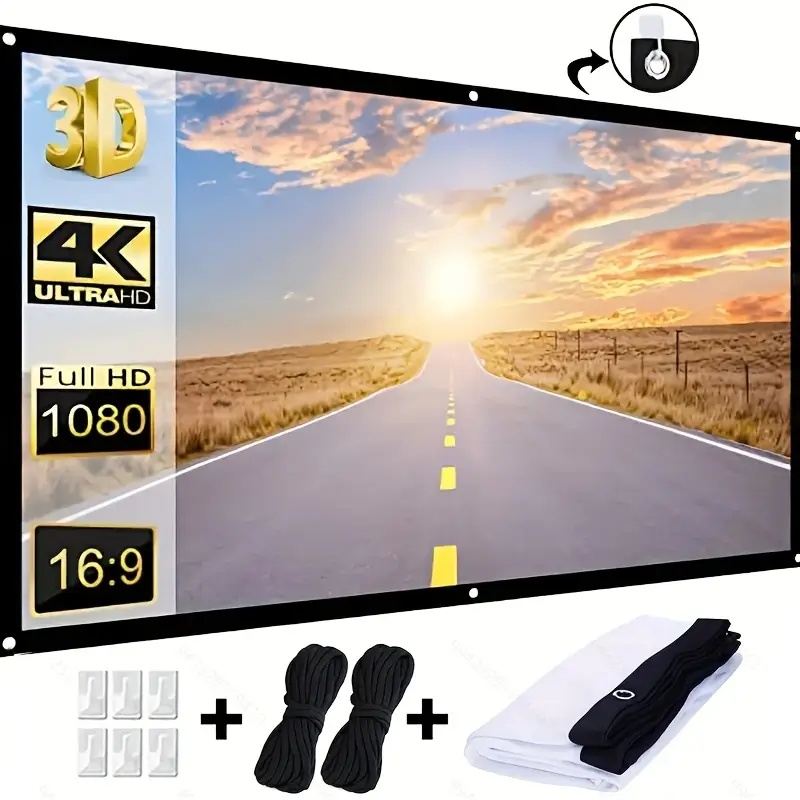 Home Cinema Screen - จอโปรเจคเตอร์ 16:9 สำหรับใช้ภายใน/ภายนอกอาคาร แบบพับได้ ขนาด 100/120/150